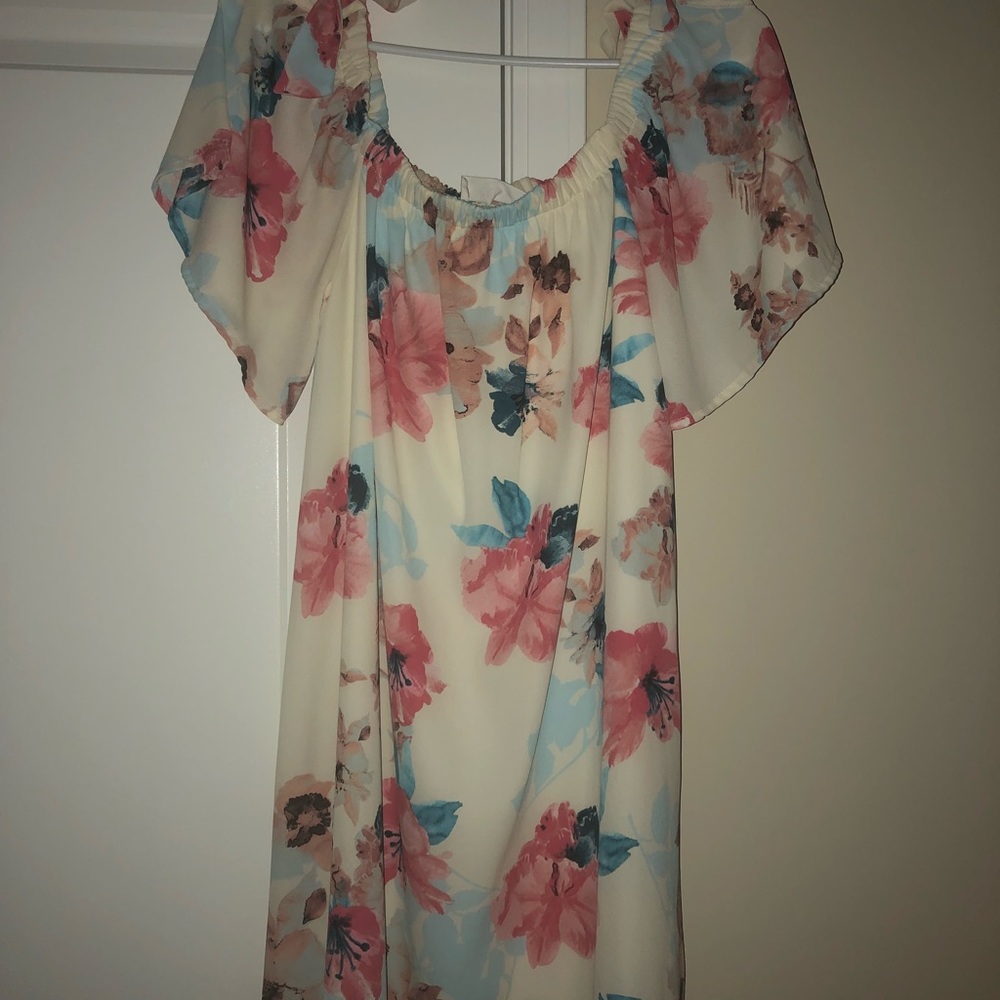 Peach Love off the shoulder floral dress
